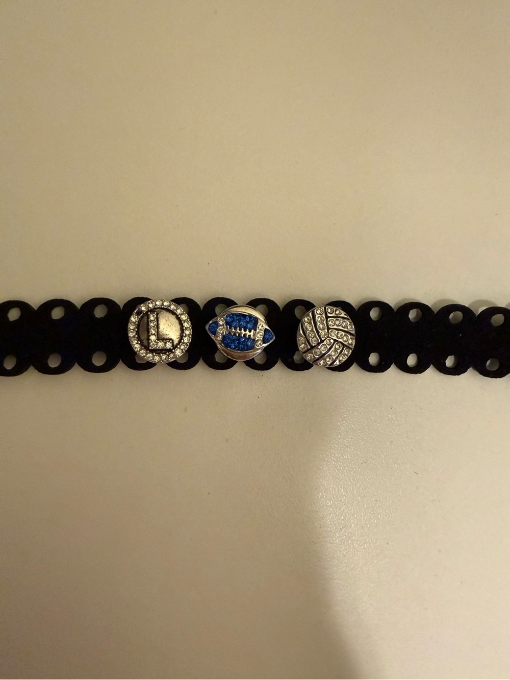 Football, Soccer & L Charm Bracelet with Snap Closure Missing 1 Stone in L Charm